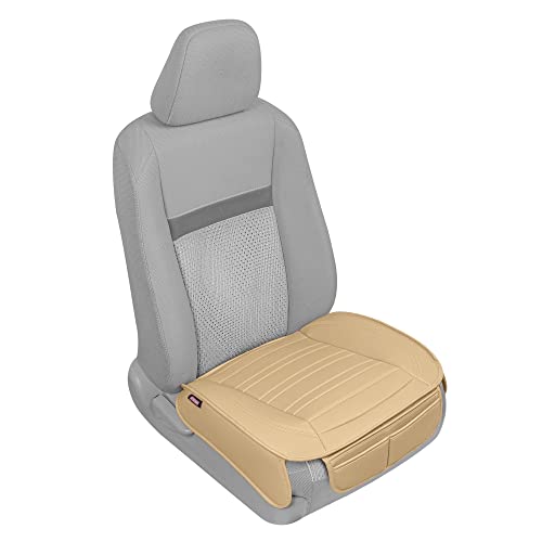 Motor Trend Beige Faux Leather 2-Pack Car Seat Cover for Front Seats, Padded Car Seat Protectors with Storage Pockets, Premium Interior Covers, Front Seat Covers for Cars Truck SUV Auto
