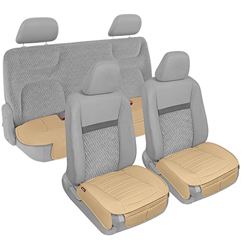 Motor Trend Beige Faux Leather 2-Pack Car Seat Cover for Front Seats, Padded Car Seat Protectors with Storage Pockets, Premium Interior Covers, Front Seat Covers for Cars Truck SUV Auto
