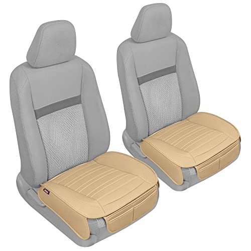 Motor Trend Beige Faux Leather 2-Pack Car Seat Cover for Front Seats, Padded Car Seat Protectors with Storage Pockets, Premium Interior Covers, Front Seat Covers for Cars Truck SUV Auto