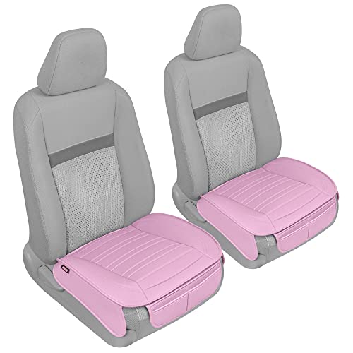 Motor Trend Beige Faux Leather 2-Pack Car Seat Cover for Front Seats, Padded Car Seat Protectors with Storage Pockets, Premium Interior Covers, Front Seat Covers for Cars Truck SUV Auto