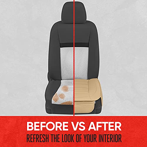 Motor Trend Beige Faux Leather 2-Pack Car Seat Cover for Front Seats, Padded Car Seat Protectors with Storage Pockets, Premium Interior Covers, Front Seat Covers for Cars Truck SUV Auto