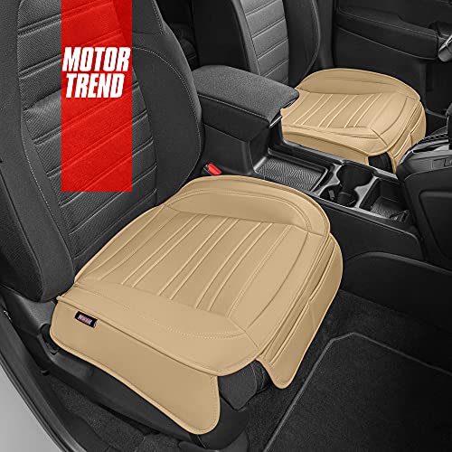Motor Trend Beige Faux Leather 2-Pack Car Seat Cover for Front Seats, Padded Car Seat Protectors with Storage Pockets, Premium Interior Covers, Front Seat Covers for Cars Truck SUV Auto