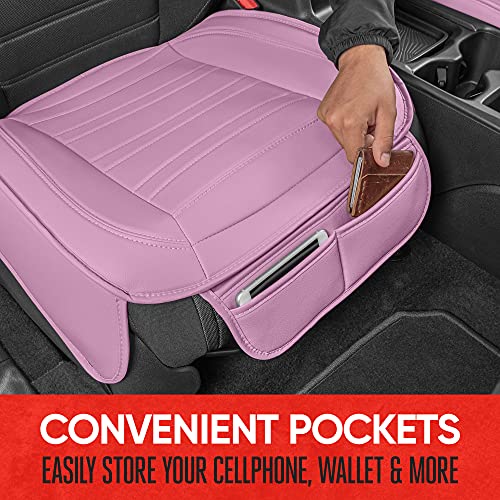 Motor Trend Beige Faux Leather 2-Pack Car Seat Cover for Front Seats, Padded Car Seat Protectors with Storage Pockets, Premium Interior Covers, Front Seat Covers for Cars Truck SUV Auto