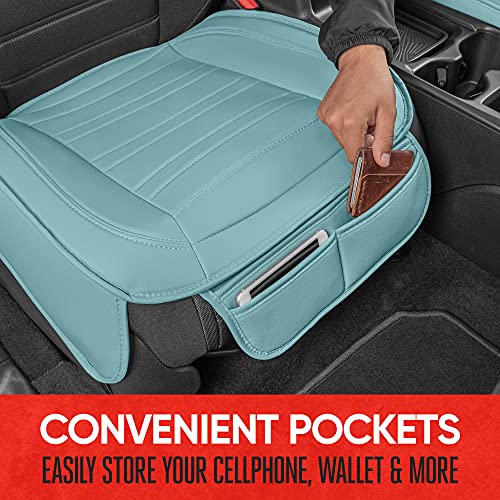 Motor Trend Beige Faux Leather 2-Pack Car Seat Cover for Front Seats, Padded Car Seat Protectors with Storage Pockets, Premium Interior Covers, Front Seat Covers for Cars Truck SUV Auto