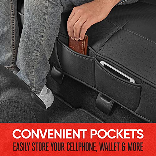 Motor Trend Beige Faux Leather 2-Pack Car Seat Cover for Front Seats, Padded Car Seat Protectors with Storage Pockets, Premium Interior Covers, Front Seat Covers for Cars Truck SUV Auto