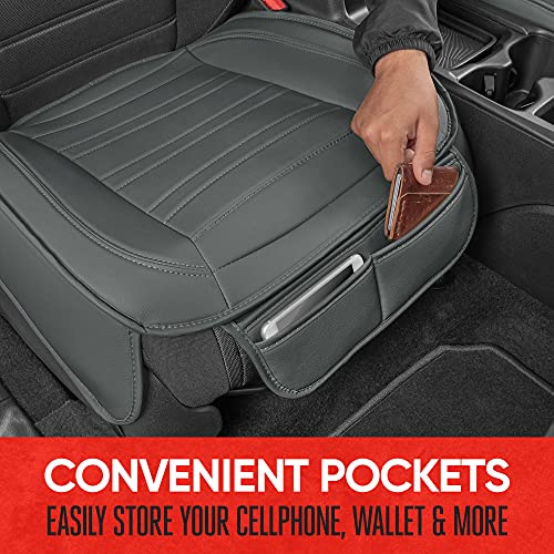 Motor Trend Beige Faux Leather 2-Pack Car Seat Cover for Front Seats, Padded Car Seat Protectors with Storage Pockets, Premium Interior Covers, Front Seat Covers for Cars Truck SUV Auto