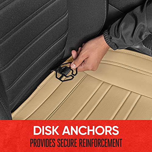 Motor Trend Beige Faux Leather 2-Pack Car Seat Cover for Front Seats, Padded Car Seat Protectors with Storage Pockets, Premium Interior Covers, Front Seat Covers for Cars Truck SUV Auto