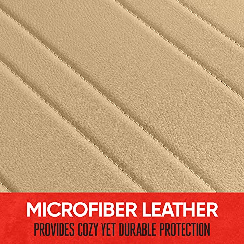 Motor Trend Beige Faux Leather 2-Pack Car Seat Cover for Front Seats, Padded Car Seat Protectors with Storage Pockets, Premium Interior Covers, Front Seat Covers for Cars Truck SUV Auto