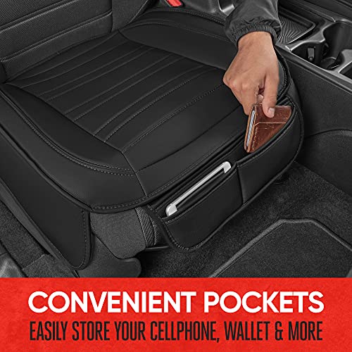 Motor Trend Beige Faux Leather 2-Pack Car Seat Cover for Front Seats, Padded Car Seat Protectors with Storage Pockets, Premium Interior Covers, Front Seat Covers for Cars Truck SUV Auto