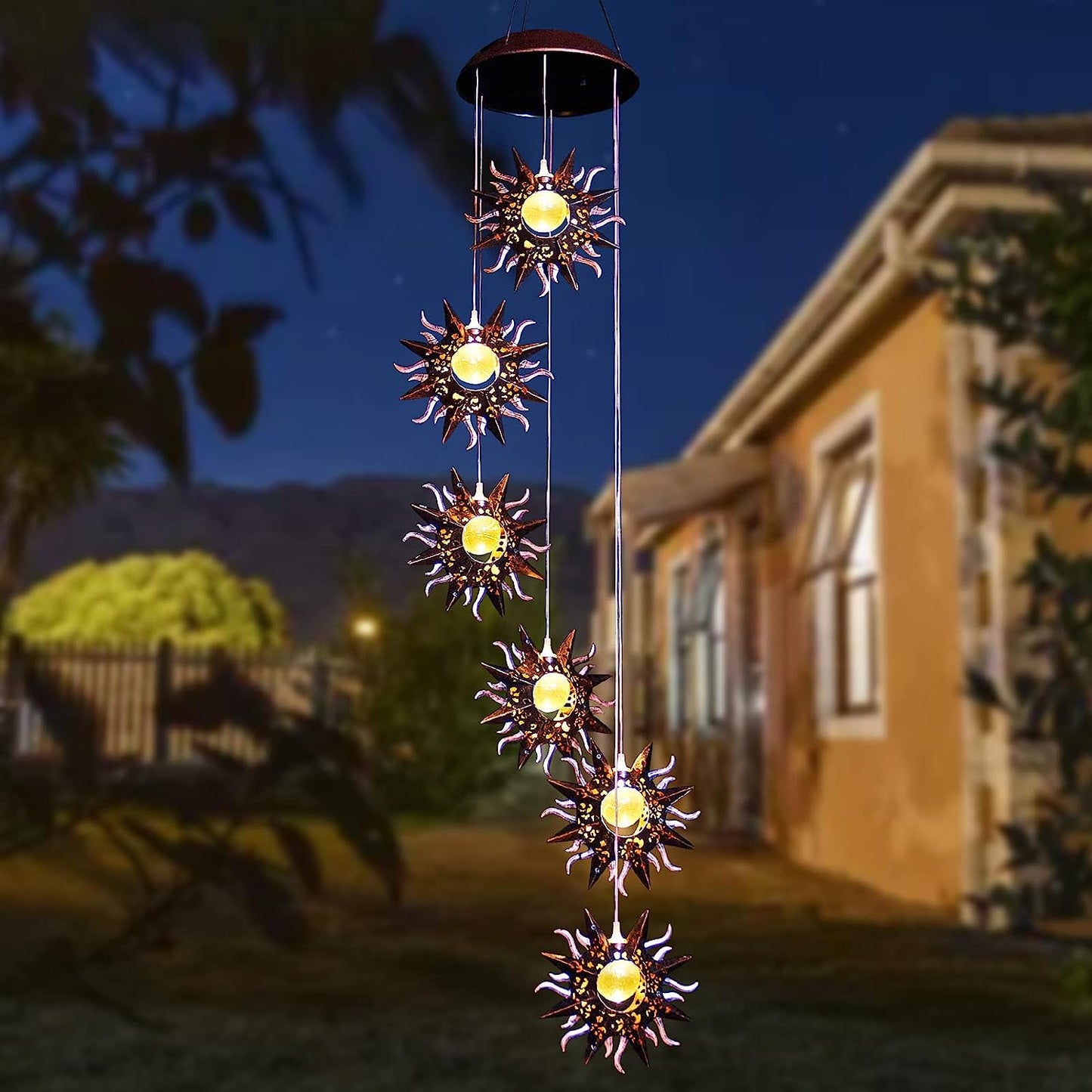 Solar Wind Chimes for Outside Warm LED Sun Windchimes Hanging Solar Garden Lights Unique Outdoor Decor for Patio Yard Home Lawn