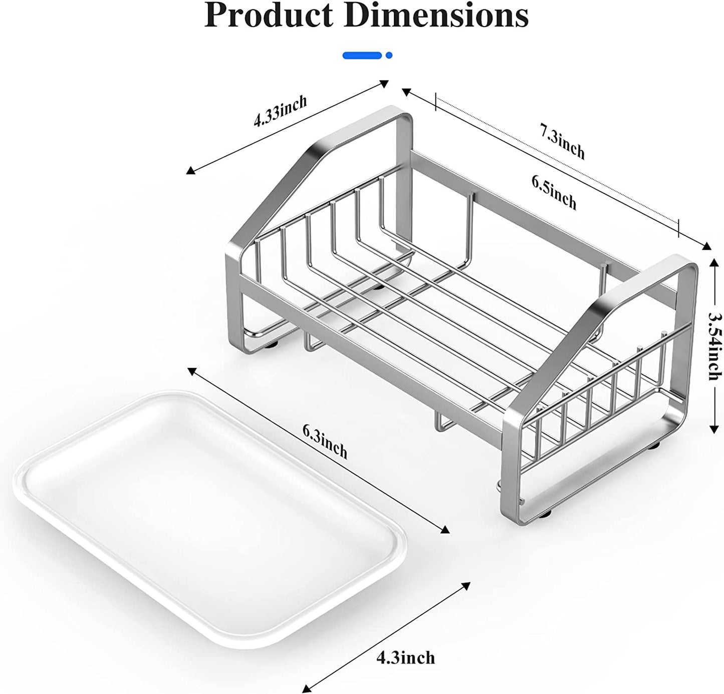 Sink Caddy, Sponge Holder for Kitchen Sink, Kitchen Bathroom Sink Organizer, 304 Stainless Steel Kitchen Countertop Organizer Soap Tray with Removable Drain Tray-Silver