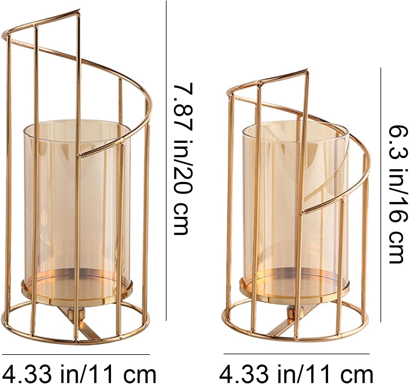Metal Wire Candle Holder Set of 2, Glass Pillar Candle Holders Gold Decorative Tea Light Candleholders for Home Decor Table Decorations Centerpiece (Spiral)