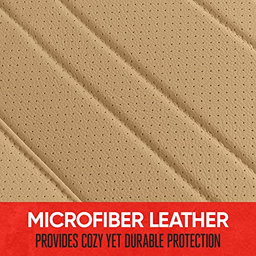 Motor Trend Beige Faux Leather 2-Pack Car Seat Cover for Front Seats, Padded Car Seat Protectors with Storage Pockets, Premium Interior Covers, Front Seat Covers for Cars Truck SUV Auto