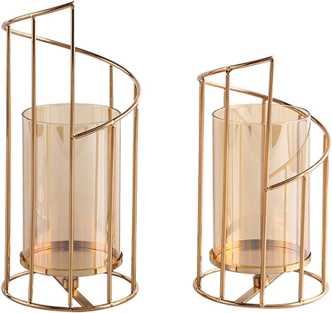 Metal Wire Candle Holder Set of 2, Glass Pillar Candle Holders Gold Decorative Tea Light Candleholders for Home Decor Table Decorations Centerpiece (Spiral)