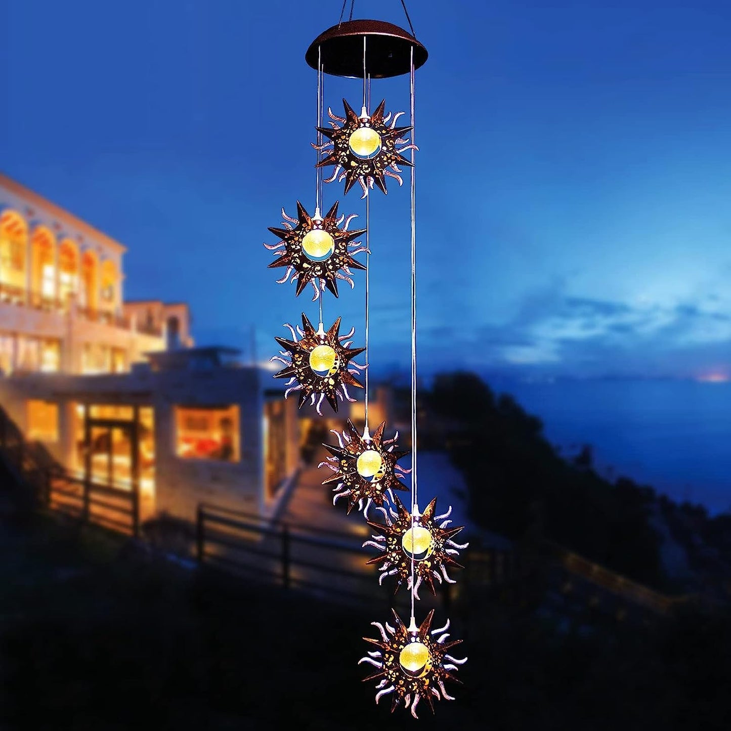 Solar Wind Chimes for Outside Warm LED Sun Windchimes Hanging Solar Garden Lights Unique Outdoor Decor for Patio Yard Home Lawn