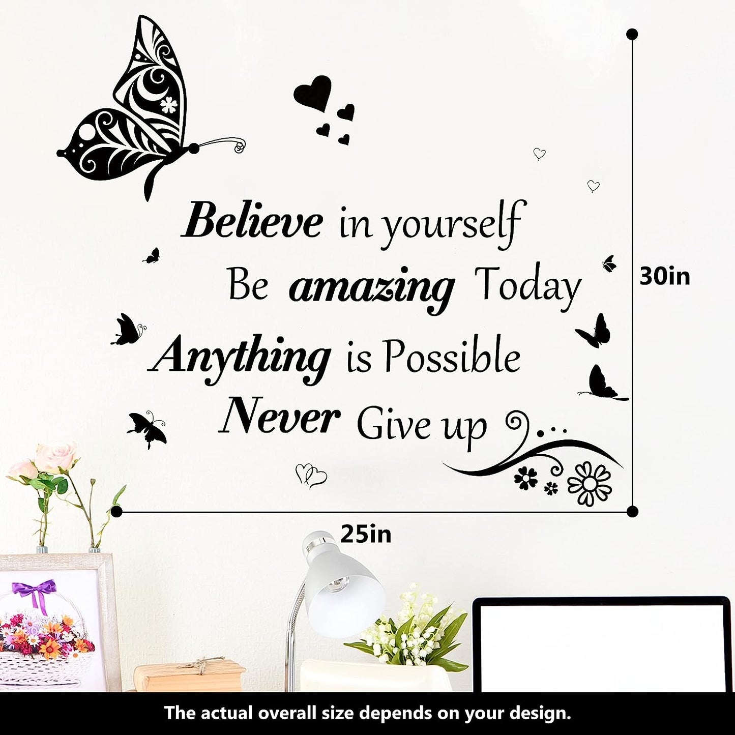 Inspirational Quotes Wall Decals Large Removable Motivational Saying Wall Stickers Positive Lettering Word Decal Butterfly Sticker