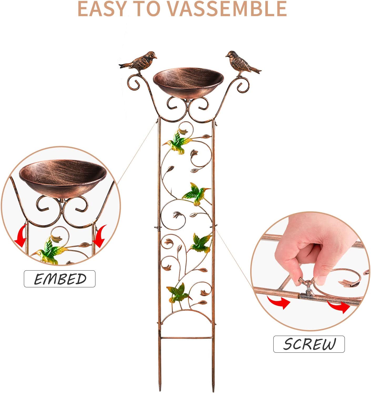 Bird Bath with Garden Trellis for Climbing Plants Outdoor 2 in 1 Bird Baths Bowl,Bird Bath for Outdoors Birdfeeder with Metal Antique Iron Easy to Install Detachable B