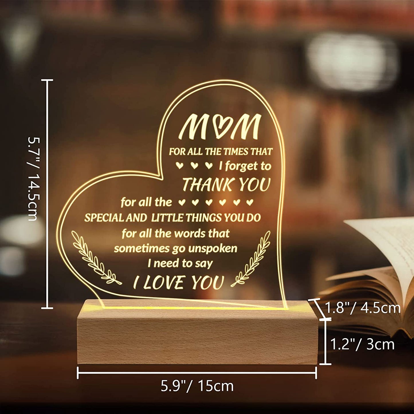 Mothers Day Gifts for Mom from Daughter Son, Unique Engraved Wooden Base Lamp Presents, to My Mom Gifts, Birthday Gifts for Mom.