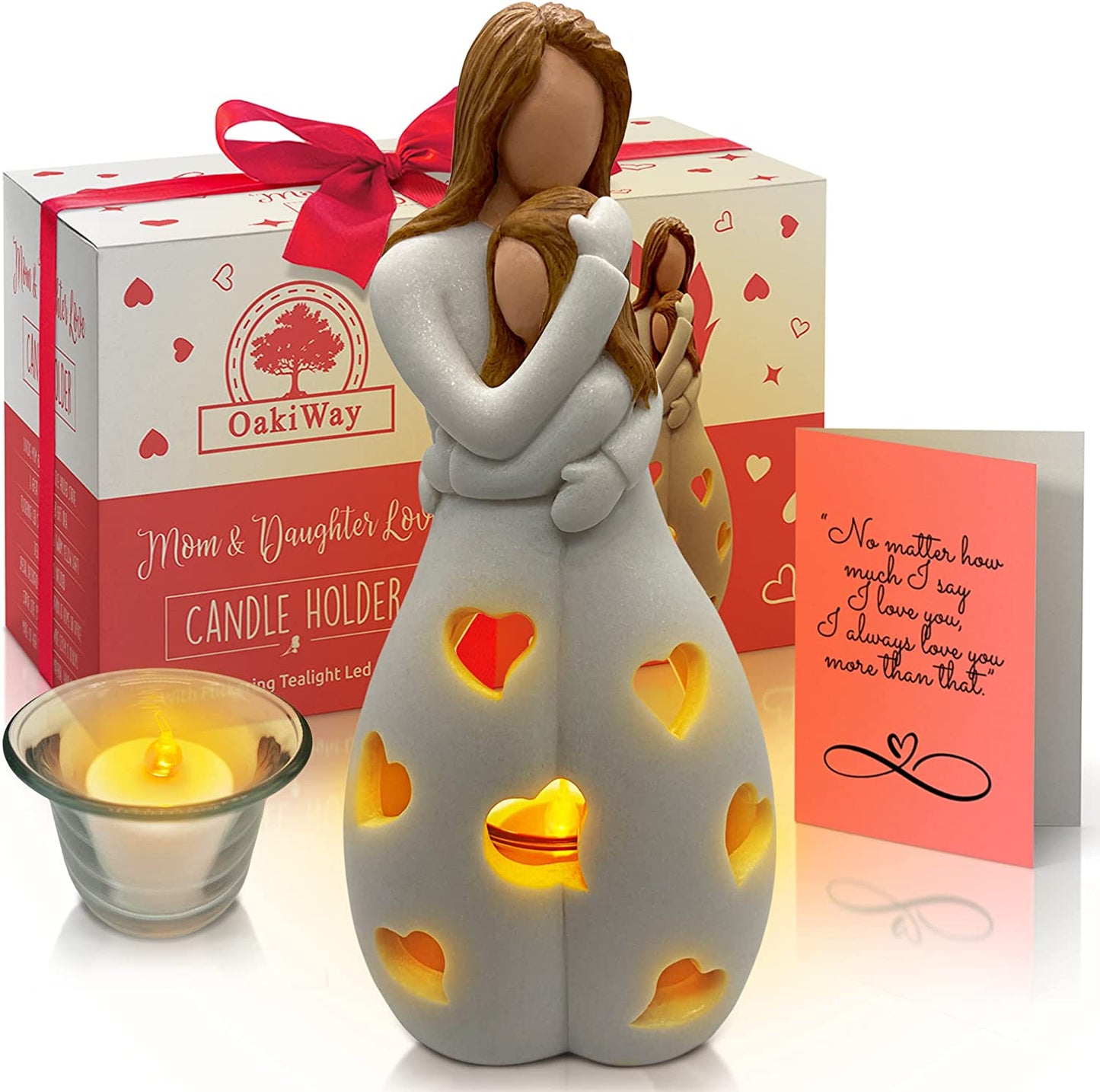 Gifts for Mom from Daughter - Candle Holder Statue W/Flickering Led Candle - Birthday, Mothers Day, Daughters from Mothers Gifts, Mother of The Bride, Bday, (Light Brown)