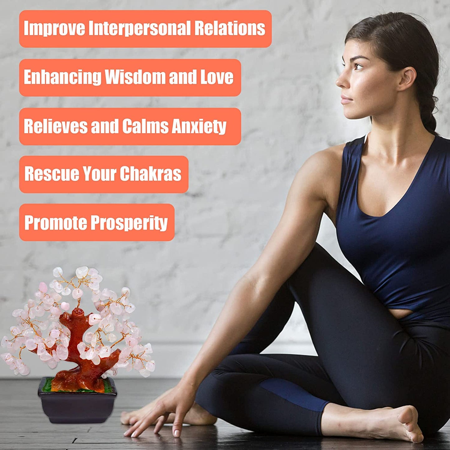 Feng Shui Natural Rose Pink Quartz Crystal Money Tree Bonsai Style Decoration for Wealth and Luck