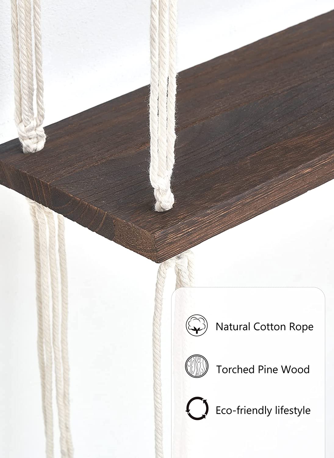 Macrame Wall Hanging Shelf 3 Tier Wood Floating Shelves with Cute Woven Rope Boho Room Decor Display Photos Plant Hanging Storage Shelves for Bathroom, Bedroom, Living Room, Nursery