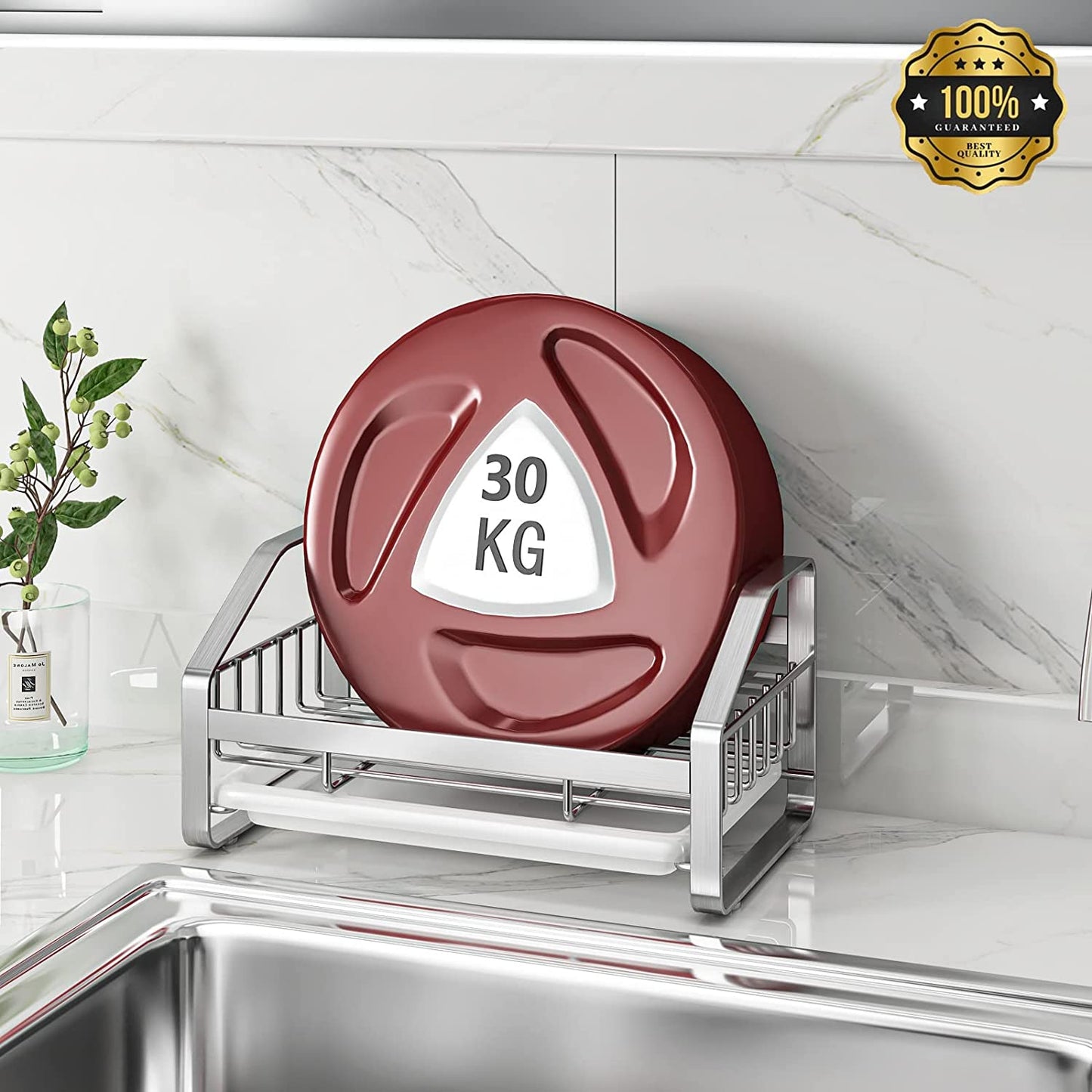 Sink Caddy, Sponge Holder for Kitchen Sink, Kitchen Bathroom Sink Organizer, 304 Stainless Steel Kitchen Countertop Organizer Soap Tray with Removable Drain Tray-Silver