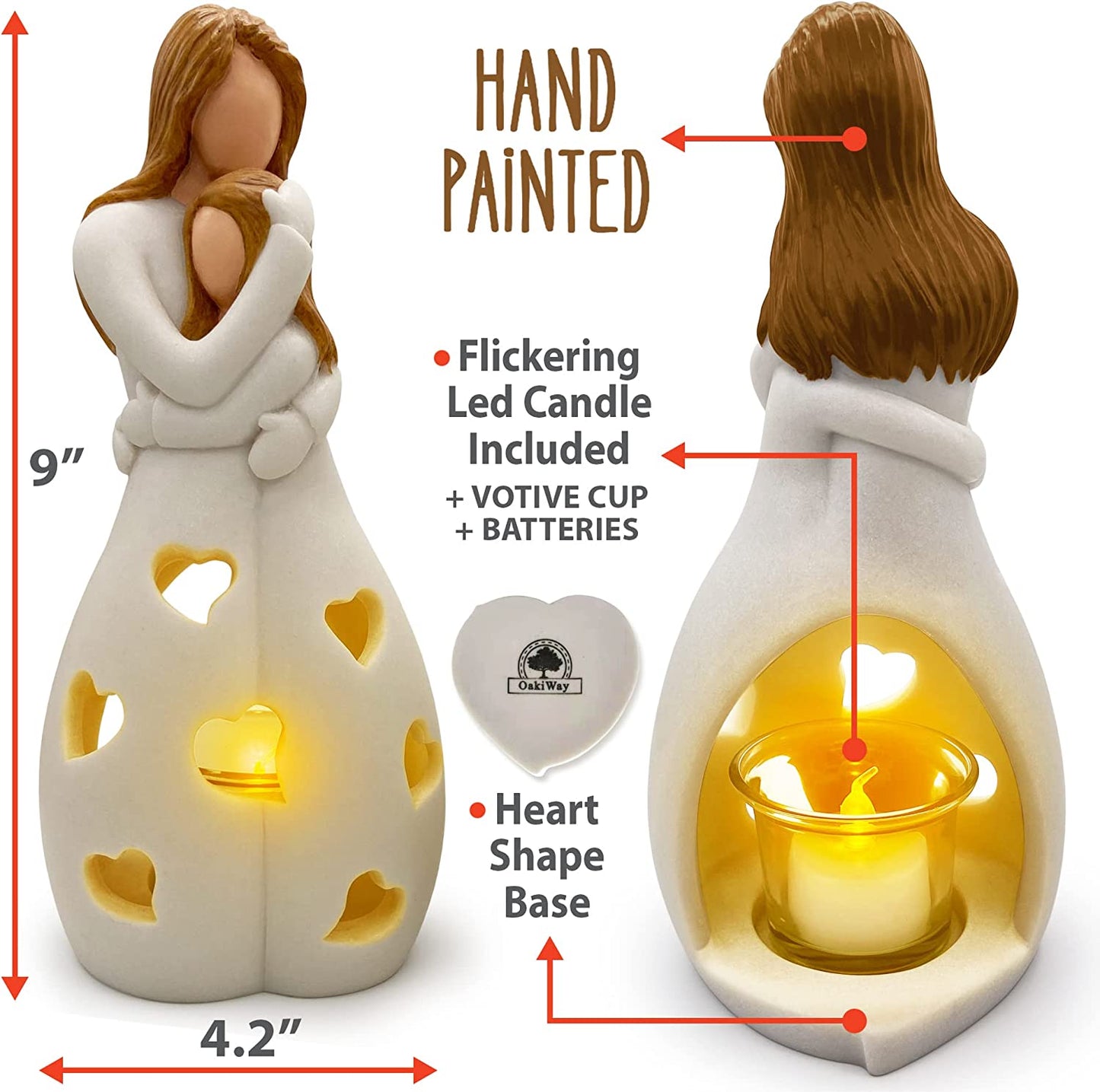 Gifts for Mom from Daughter - Candle Holder Statue W/Flickering Led Candle - Birthday, Mothers Day, Daughters from Mothers Gifts, Mother of The Bride, Bday, (Light Brown)