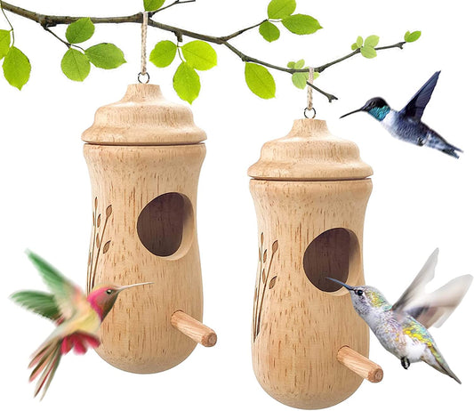 2PCS Hummingbird House 2022 New for Outside Wooden Hanging Hummingbird Houses Garden Decor Pet Cottage