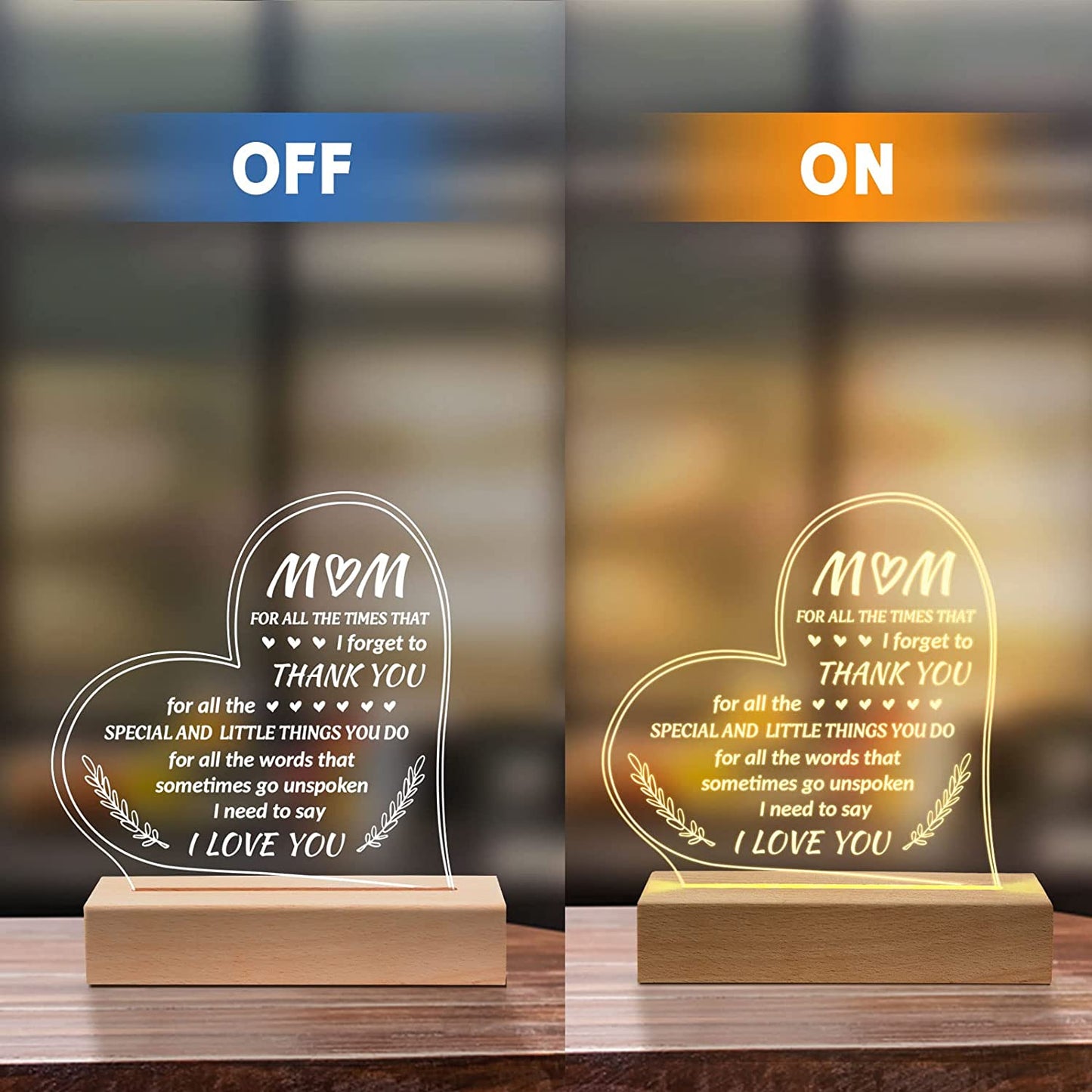 Mothers Day Gifts for Mom from Daughter Son, Unique Engraved Wooden Base Lamp Presents, to My Mom Gifts, Birthday Gifts for Mom.