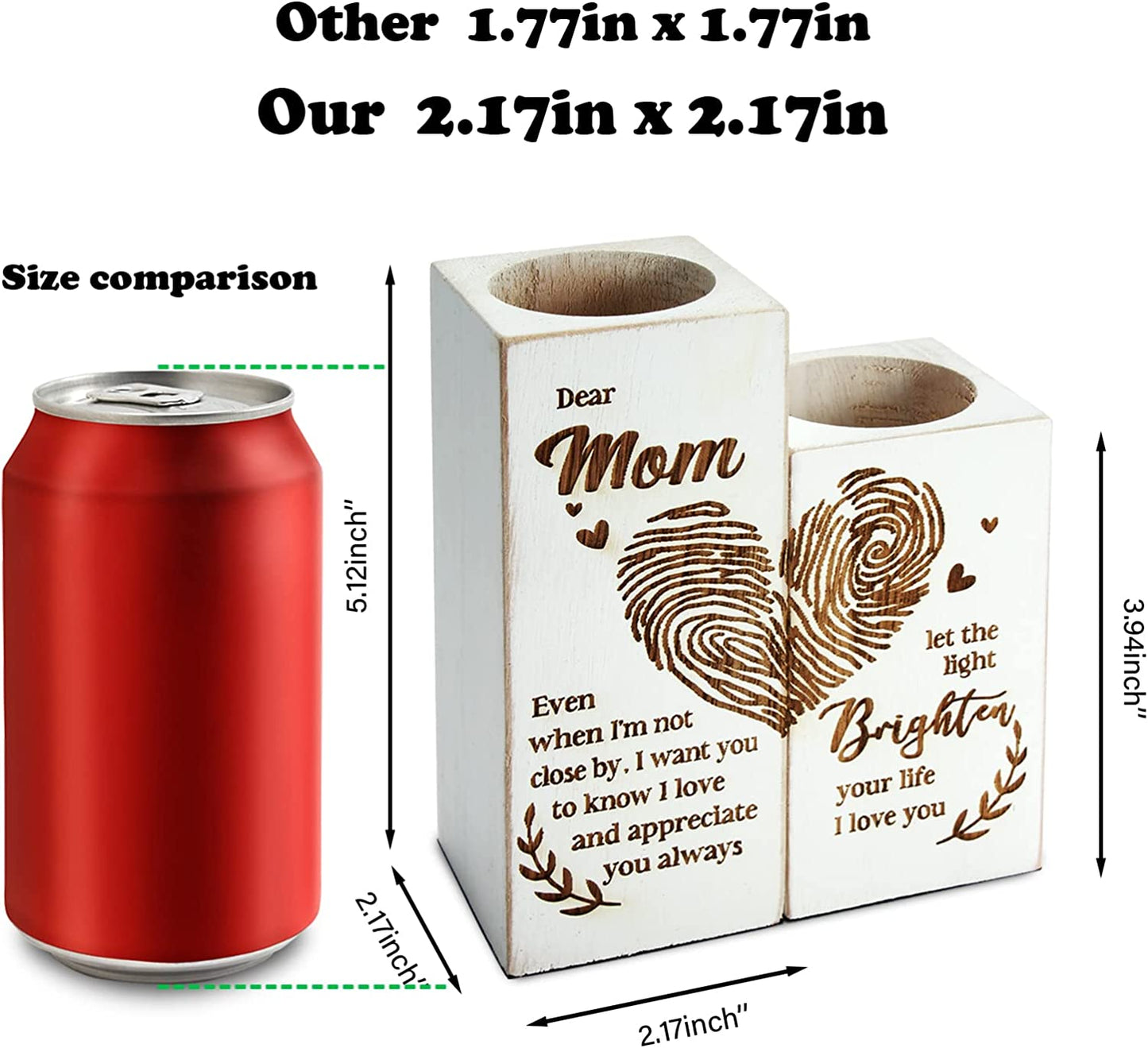 Gifts for Mom from Daughter, Meaningful Gifts for Mom, Rustic Farmhouse Style Tealight Candle Holder, for Mom's Birthday,Mother's Day, Christmas, Valentines Day,Fingerprint Heart Pattern