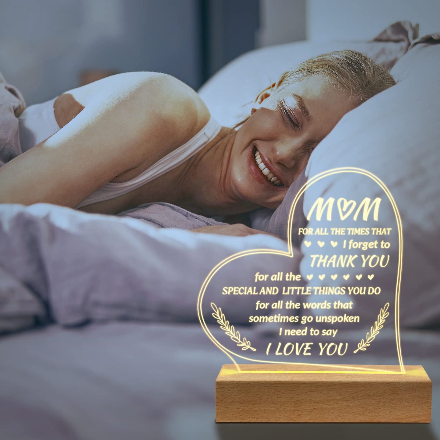 Mothers Day Gifts for Mom from Daughter Son, Unique Engraved Wooden Base Lamp Presents, to My Mom Gifts, Birthday Gifts for Mom.