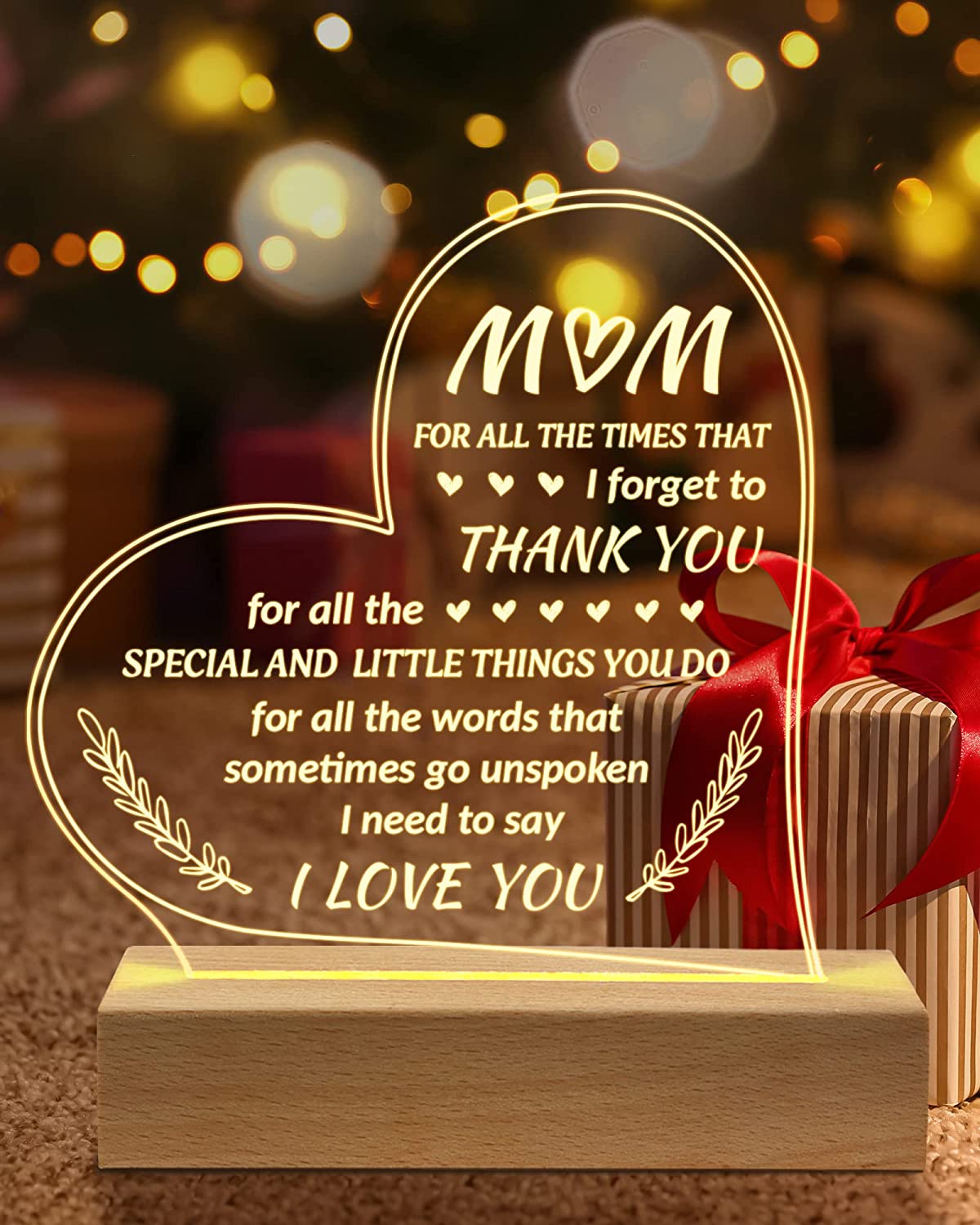 Mothers Day Gifts for Mom from Daughter Son, Unique Engraved Wooden Base Lamp Presents, to My Mom Gifts, Birthday Gifts for Mom.