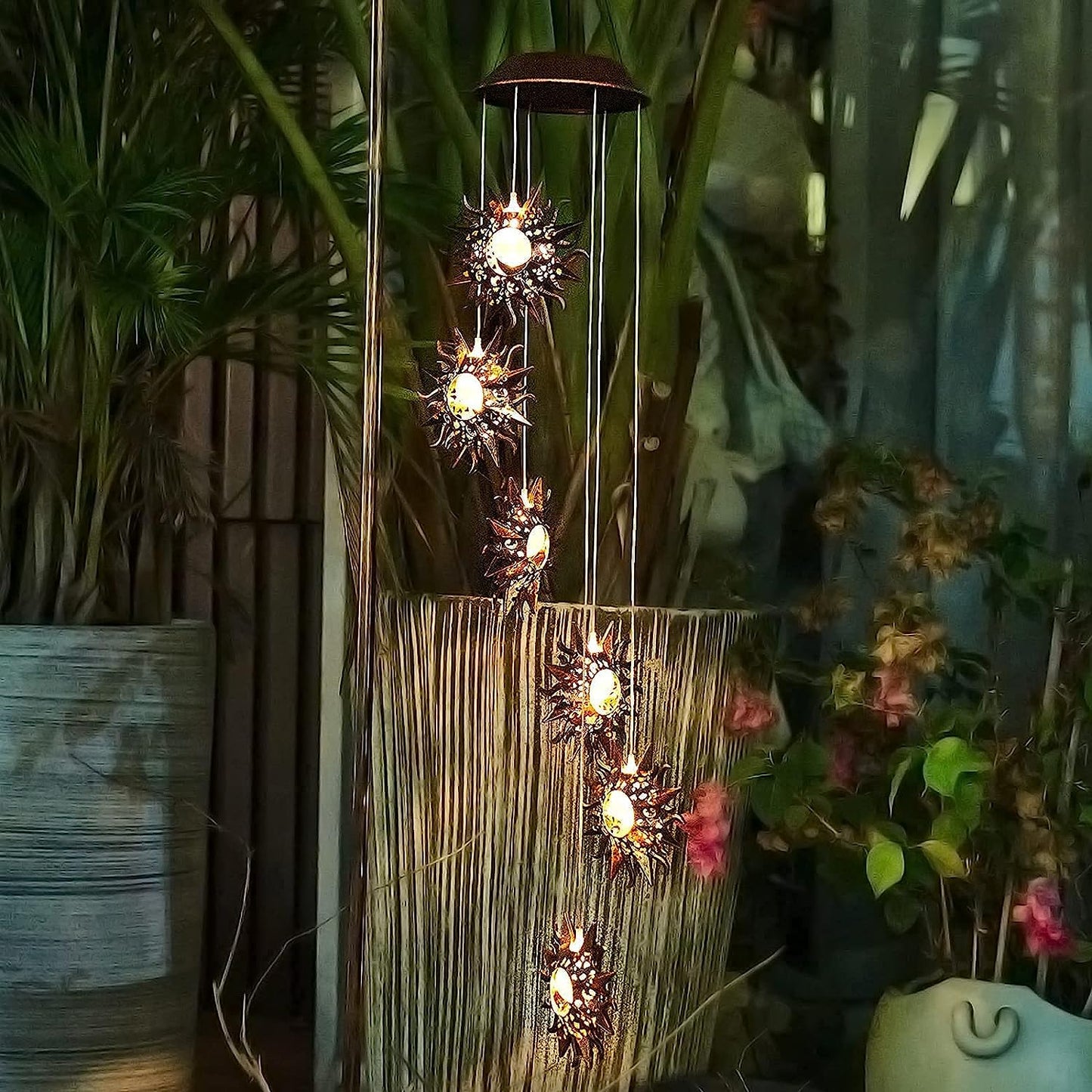 Solar Wind Chimes for Outside Warm LED Sun Windchimes Hanging Solar Garden Lights Unique Outdoor Decor for Patio Yard Home Lawn