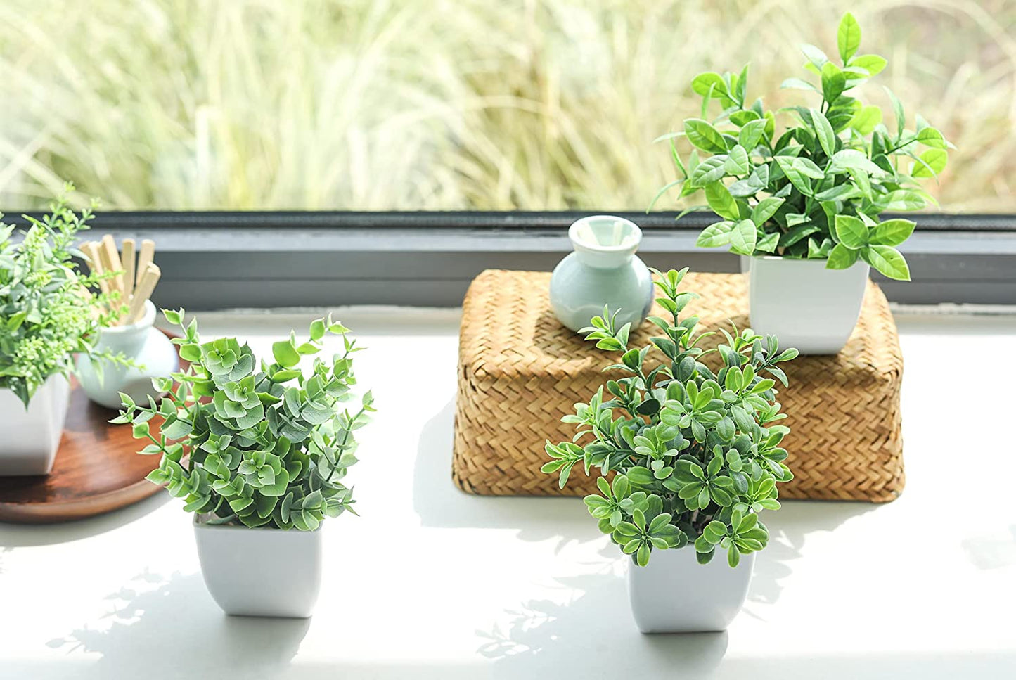 4 Packs Fake Plants Mini Artificial Greenery Potted Plants for Home Decor Indoor Office Table Room Farmhouse