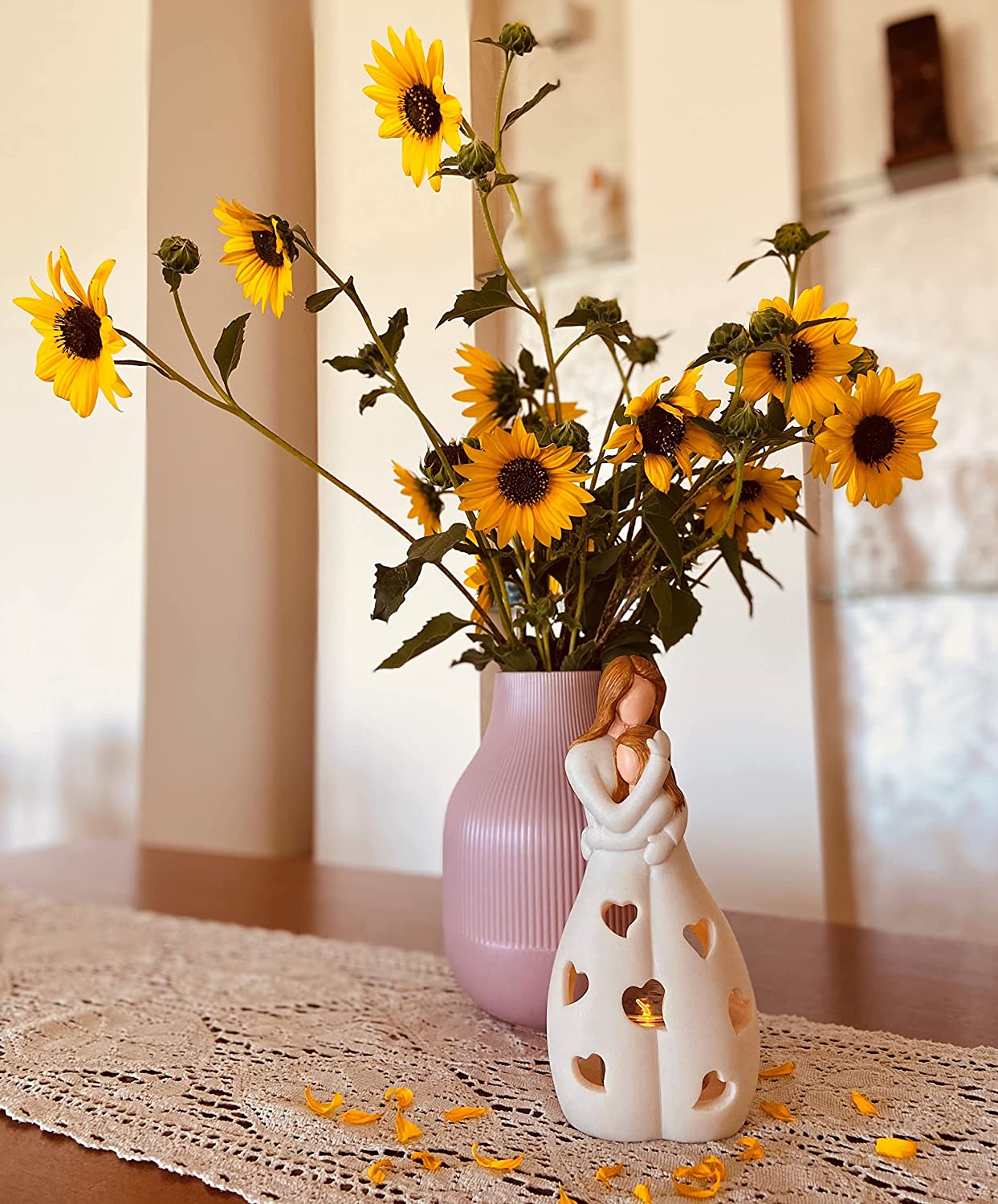 Gifts for Mom from Daughter - Candle Holder Statue W/Flickering Led Candle - Birthday, Mothers Day, Daughters from Mothers Gifts, Mother of The Bride, Bday, (Light Brown)