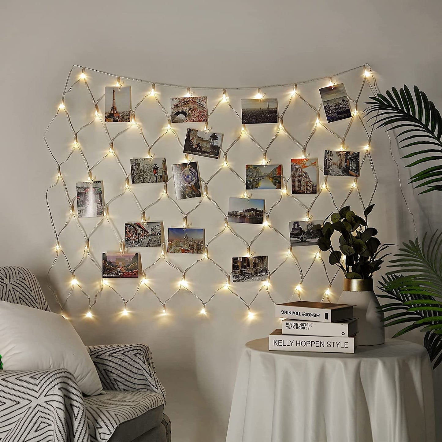 Christmas Hanging Photo Display 3.3 x 3.3 Ft, 75 LED Net Photo Clips Christmas String Light with 25 Clips and Remote, 8 Modes USB Operated Christmas Fairy Lights for Home Indoor Wall Decor