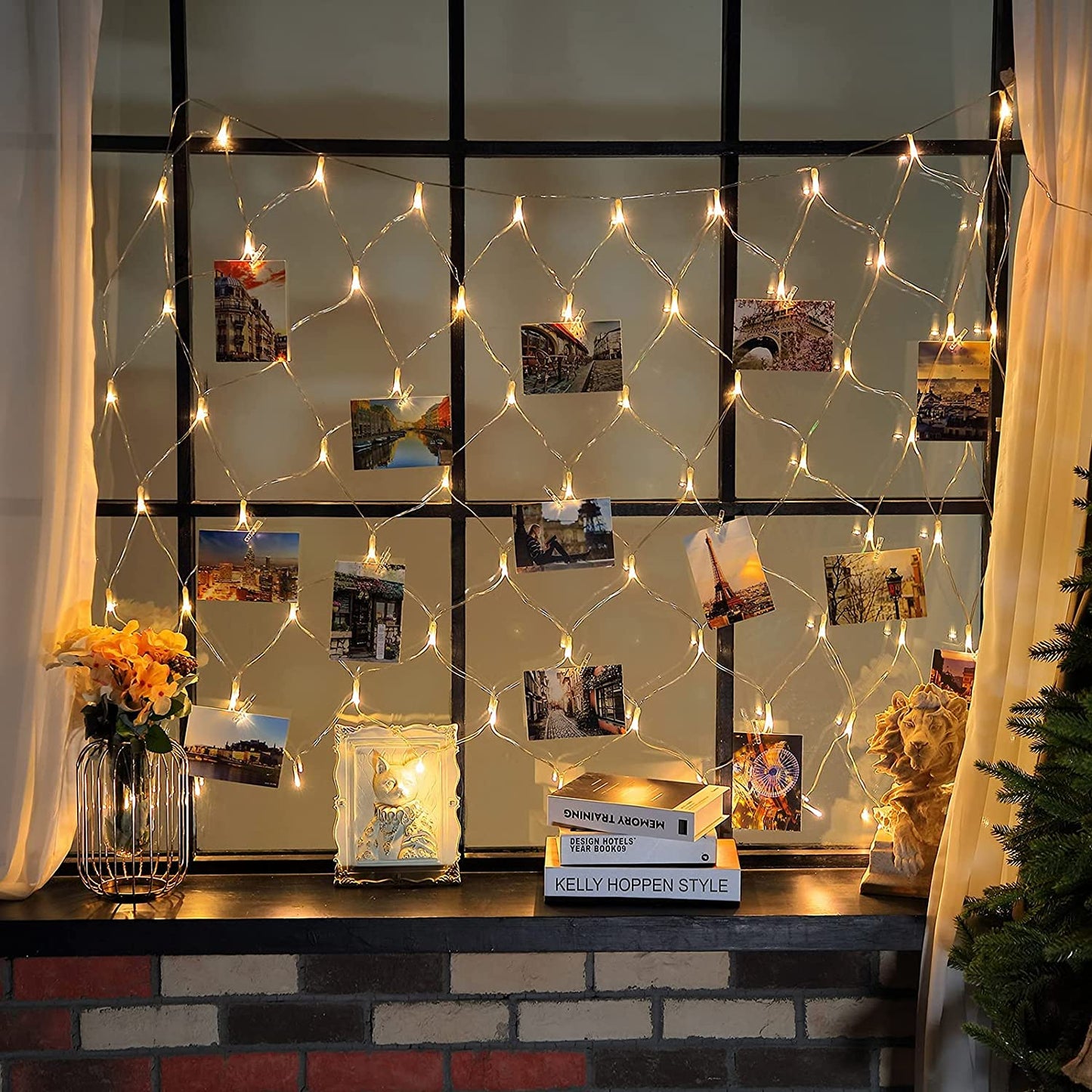 Christmas Hanging Photo Display 3.3 x 3.3 Ft, 75 LED Net Photo Clips Christmas String Light with 25 Clips and Remote, 8 Modes USB Operated Christmas Fairy Lights for Home Indoor Wall Decor