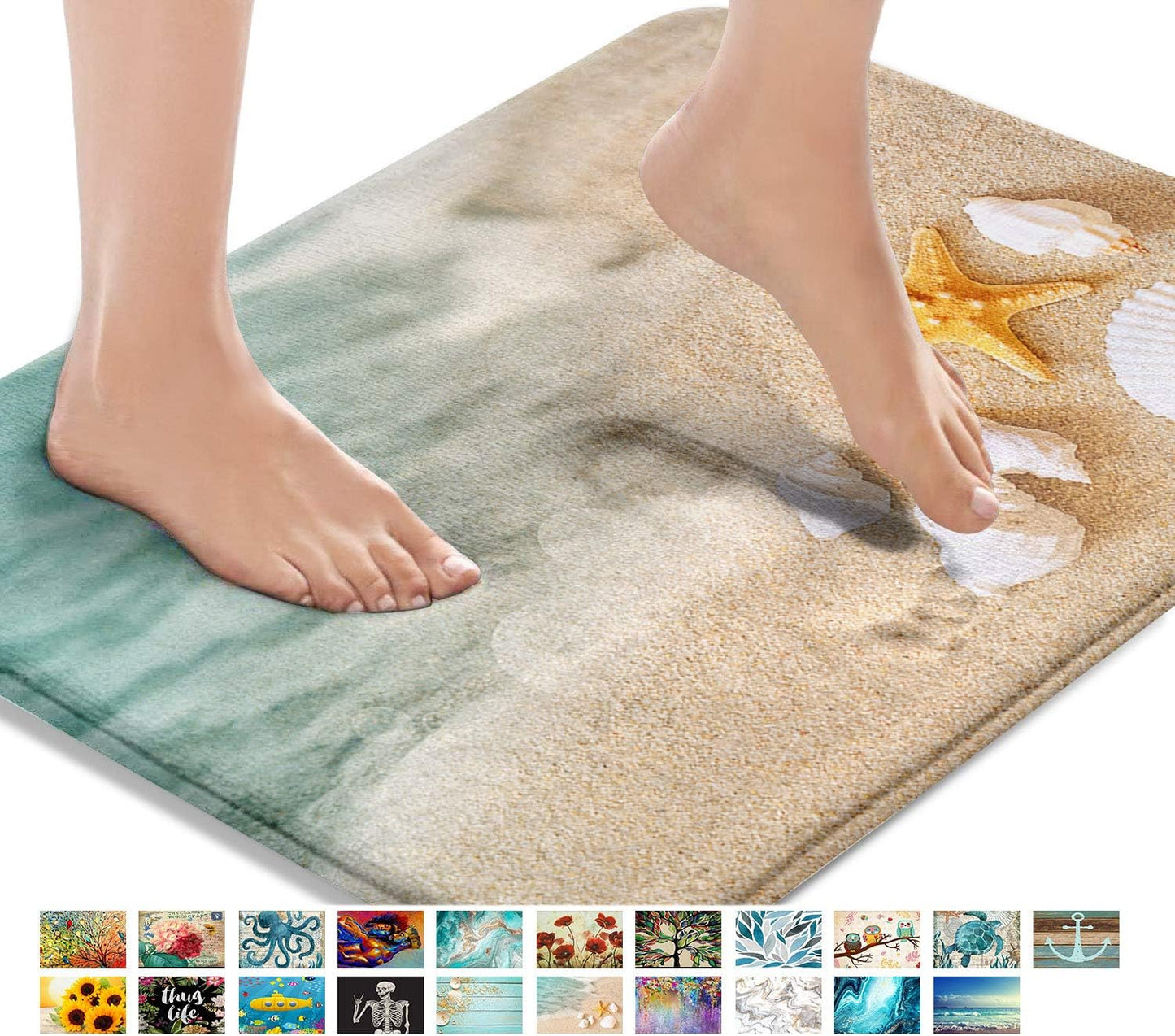 Bath Mats for Bathroom, Bathroom Mats Rugs No Silp, Beach Starfish Sea Shell Washable Cover Floor Rug Carpets Floor Mat