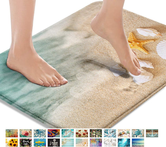 Bath Mats for Bathroom, Bathroom Mats Rugs No Silp, Beach Starfish Sea Shell Washable Cover Floor Rug Carpets Floor Mat
