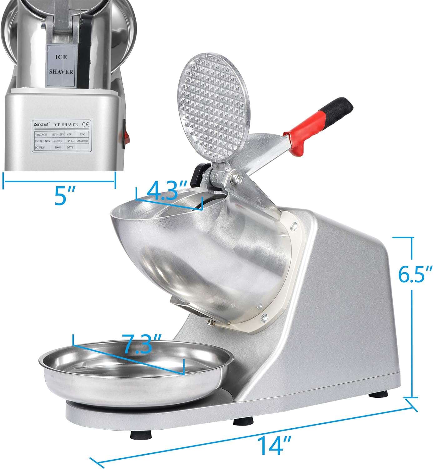 Electric Ice Crushers 300W 2000r/min w/Stainless Steel Blade Shaved Ice Snow Cone Maker Kitchen Machine