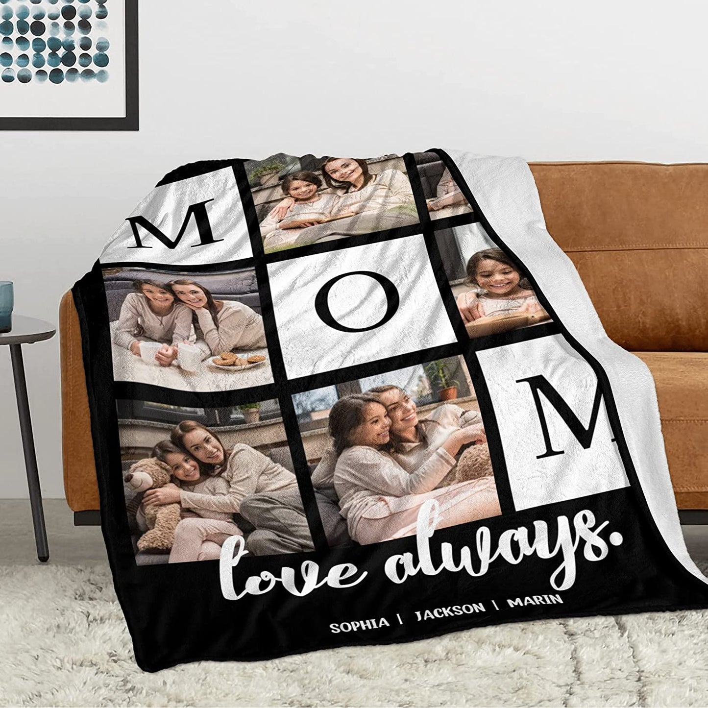 Mothers Day Birthday Gifts for Mom, Personalized Blanket with Photos to My Mom Gift from Daughter Son, Custom Mom Blanket with Pictures Text, Valentines Day for Mom Grandma Women