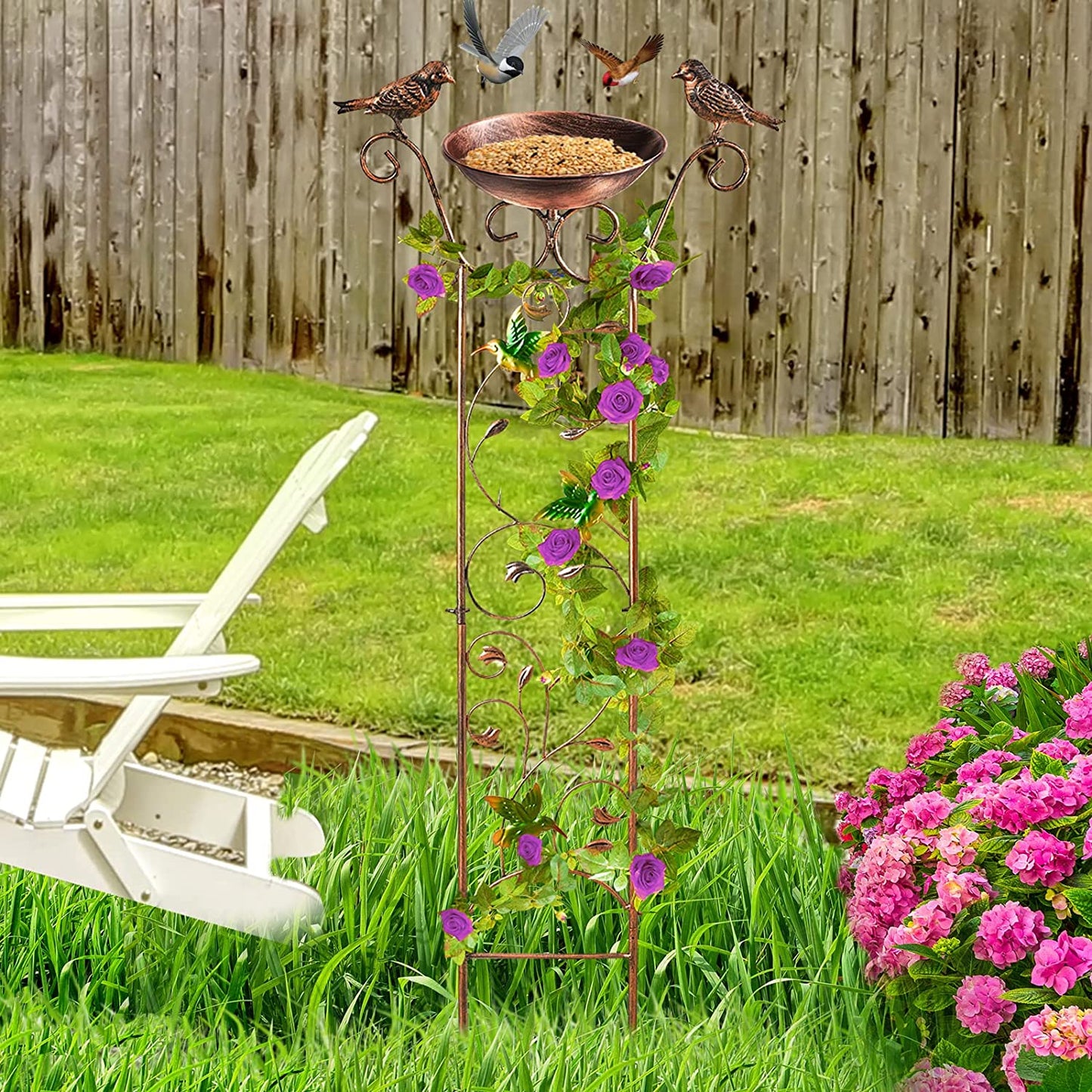 Bird Bath with Garden Trellis for Climbing Plants Outdoor 2 in 1 Bird Baths Bowl,Bird Bath for Outdoors Birdfeeder with Metal Antique Iron Easy to Install Detachable B