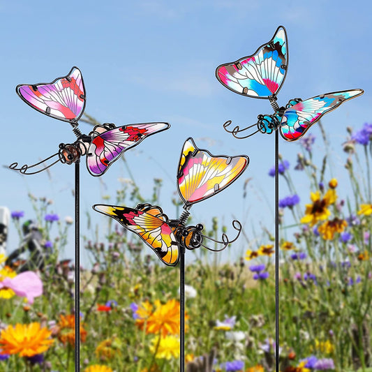 Set of 3 Butterfly Garden Stake Decor, 20 Inch Colorful Butterflies Stakes, Glass & Metal Yard Art Ornaments for Mom, Mothers Day Ideal Gifts, Outdoor Lawn Pathway Patio Plant Pot, Flower Bed