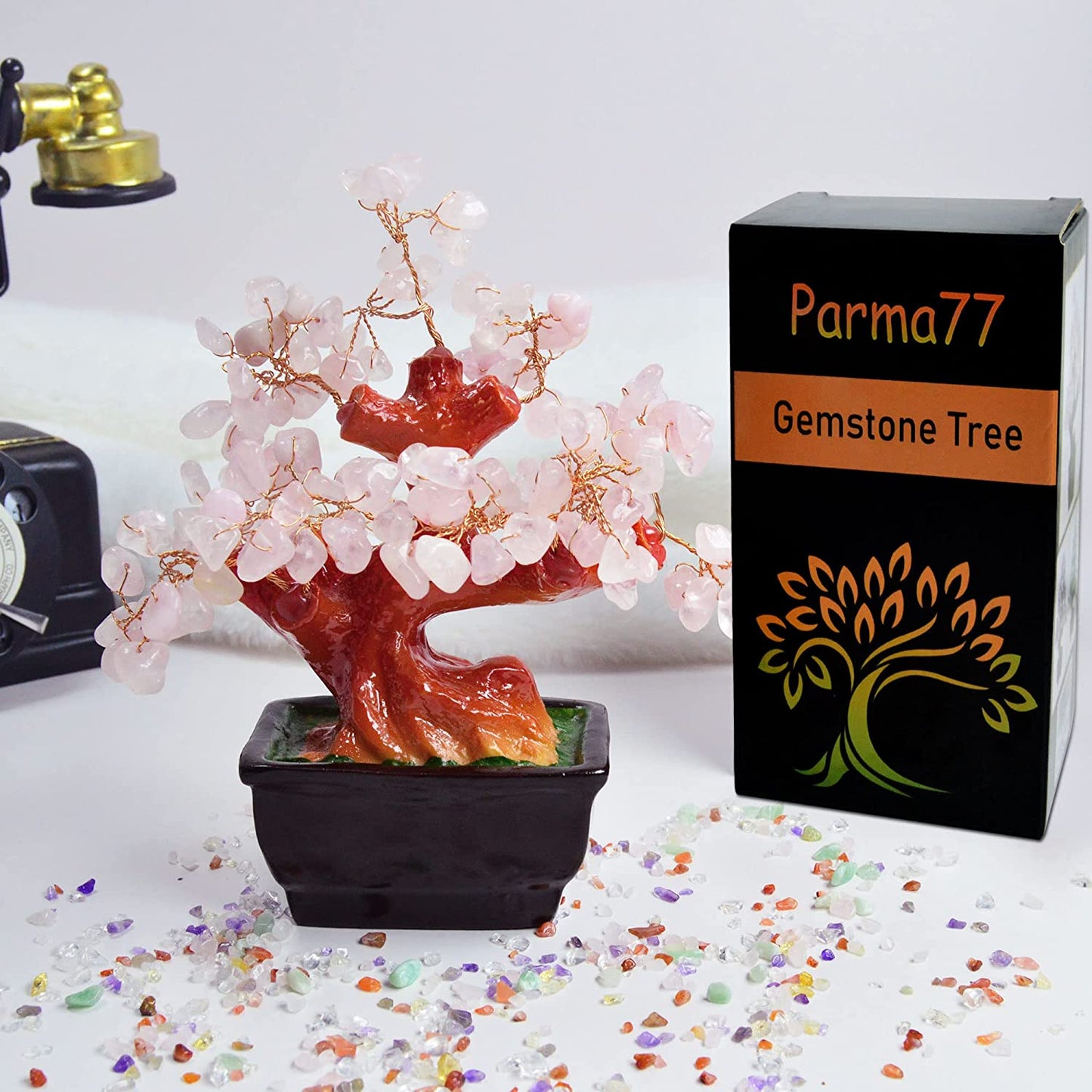 Feng Shui Natural Rose Pink Quartz Crystal Money Tree Bonsai Style Decoration for Wealth and Luck