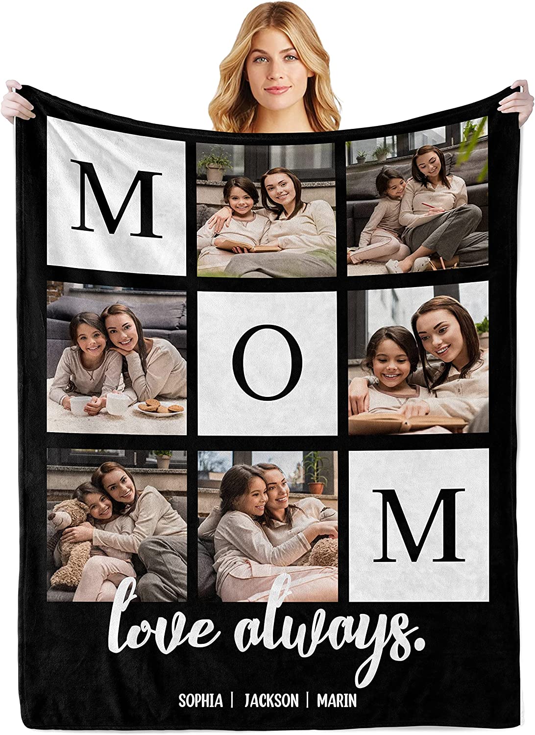Mothers Day Birthday Gifts for Mom, Personalized Blanket with Photos to My Mom Gift from Daughter Son, Custom Mom Blanket with Pictures Text, Valentines Day for Mom Grandma Women