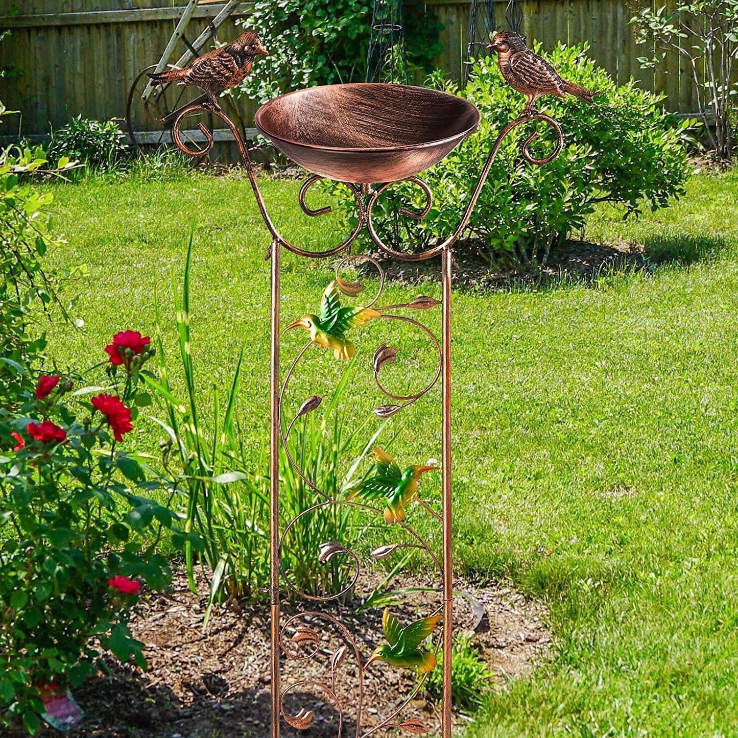 Bird Bath with Garden Trellis for Climbing Plants Outdoor 2 in 1 Bird Baths Bowl,Bird Bath for Outdoors Birdfeeder with Metal Antique Iron Easy to Install Detachable B