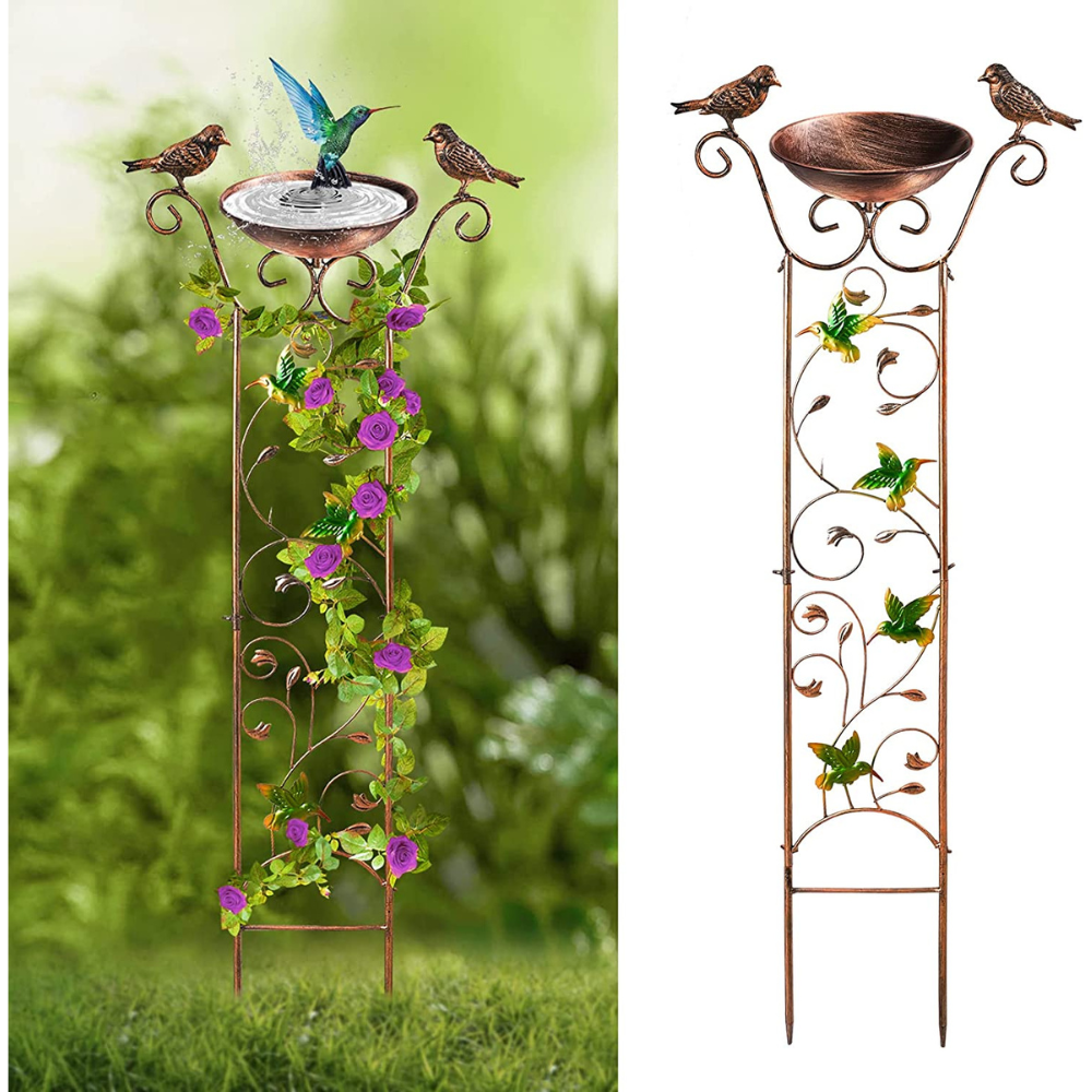 Bird Bath with Garden Trellis for Climbing Plants Outdoor 2 in 1 Bird Baths Bowl,Bird Bath for Outdoors Birdfeeder with Metal Antique Iron Easy to Install Detachable B