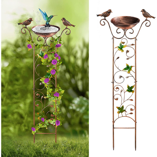 Bird Bath with Garden Trellis for Climbing Plants Outdoor 2 in 1 Bird Baths Bowl,Bird Bath for Outdoors Birdfeeder with Metal Antique Iron Easy to Install Detachable B