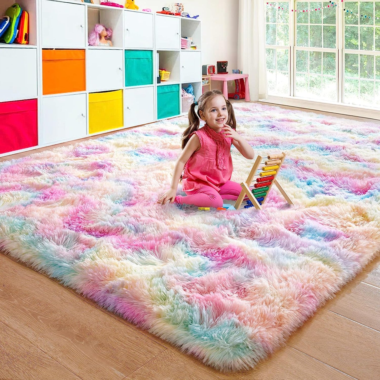Soft Rainbow Area Rugs for Girls Room. Floor Carpets Shaggy Playing Mat for Kids Baby Girls Bedroom Nursery Home Decor, 3ft x 5ft