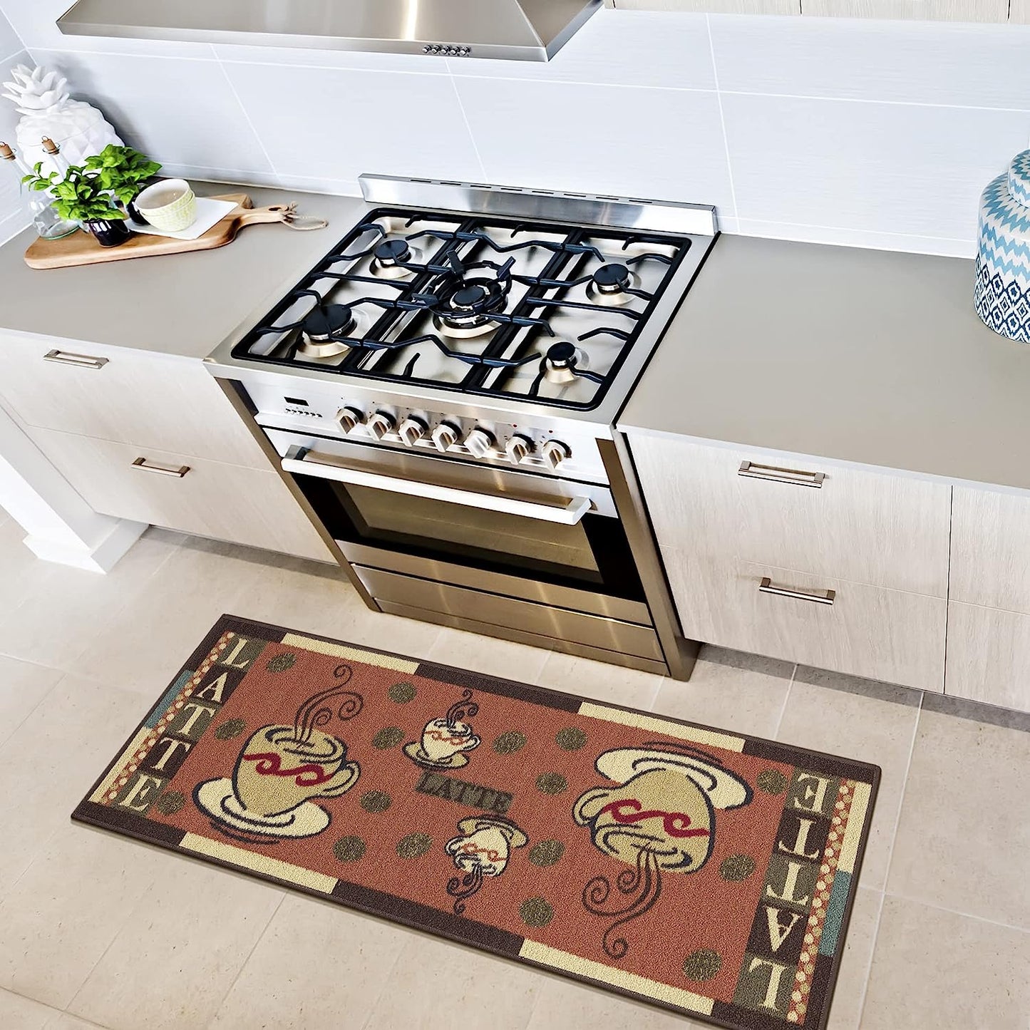 Kitchen runner rug, 20"X59", Dark Orange Coffee Cup